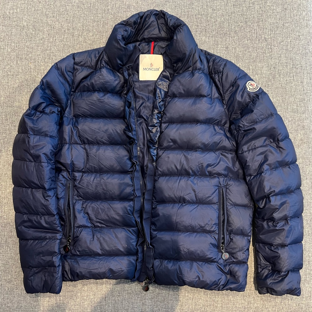 Moncler Down Jacket with Ruffle Detail Navy Blue - Size 3 (US Size L)